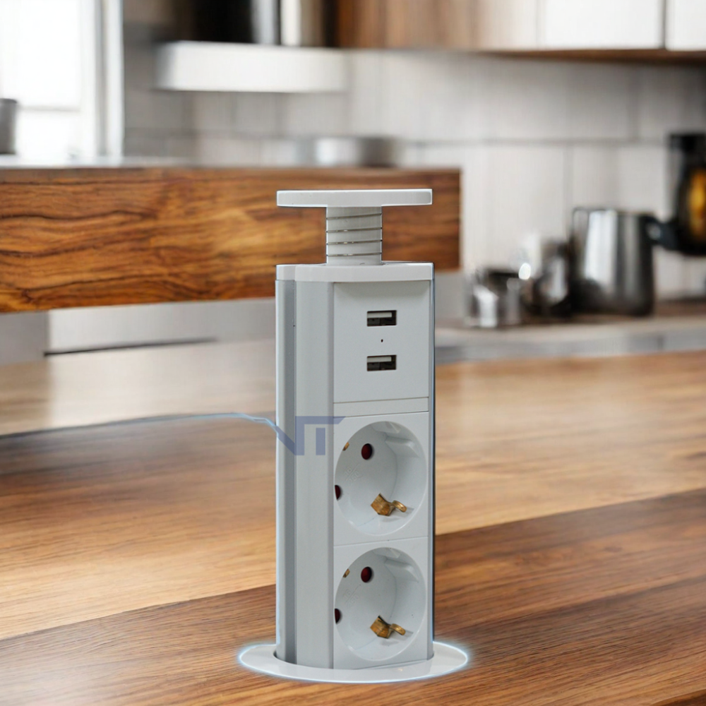 OEM/ODM IP44 6cm White color kitchen vertical tower power outlet with USB Charging