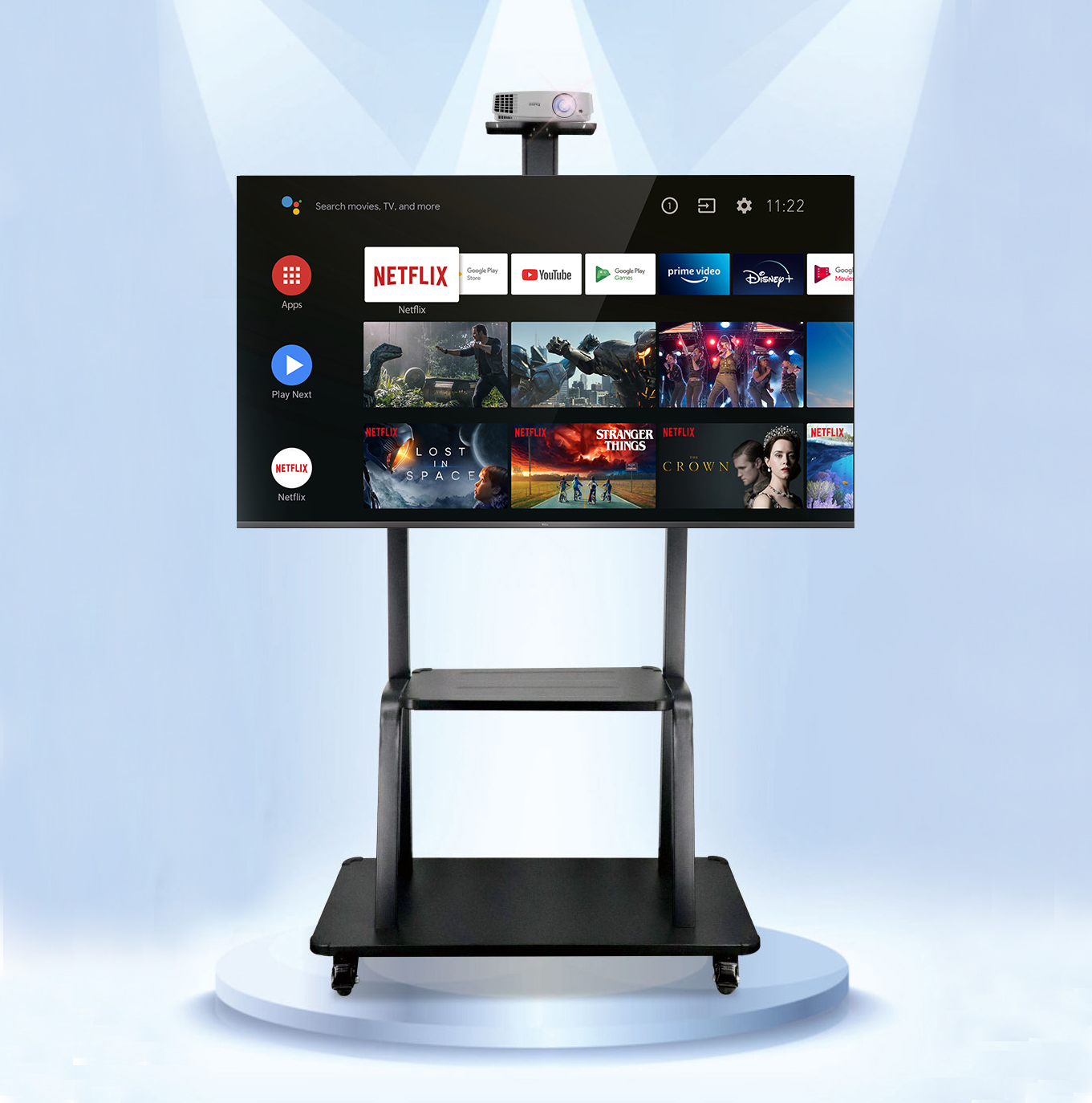 OEM/ODM 55/65 inch Height adjustable LED mobile TV stand cart touch screen movable floor stand tv cart with webcam