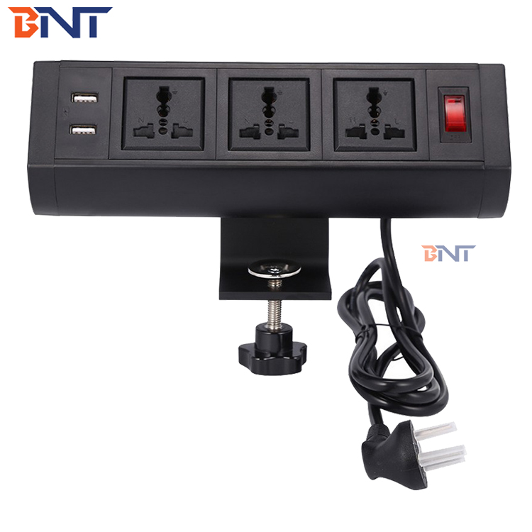 Boost Productivity in Your Conference Room with Clamp-On Power Sockets, Black Design, UK EU US Socket Options