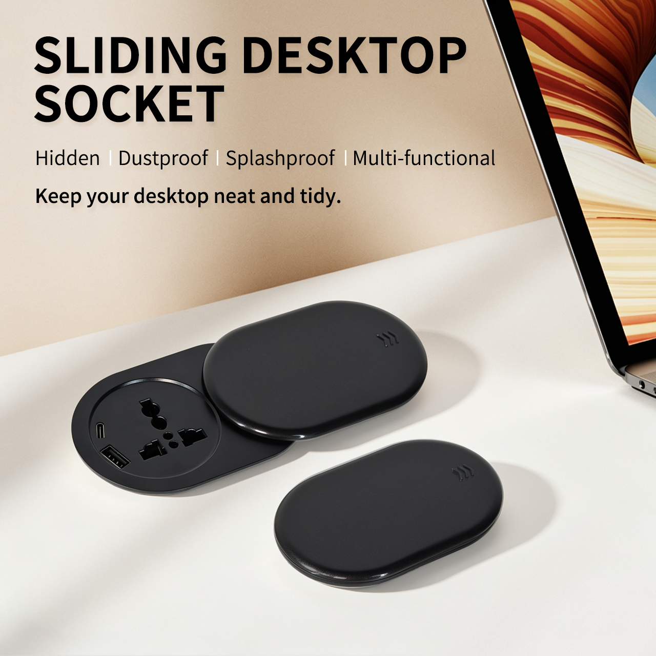 New Mold Development Mini Black Universal Power Slip Open Tabletop Socket with USB Port 16A PC Hidden in Furniture Desk Office
