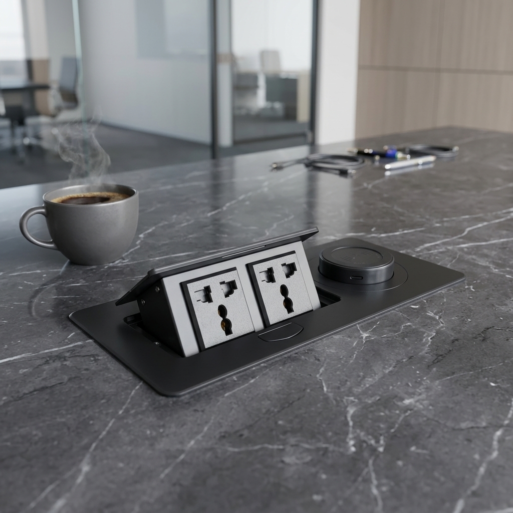 Efficient Pop up Tabletop Power Outlet Socket Desktop Power Distribution Unit Wireless Charging 16A IP44 Rated for Desktop