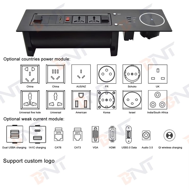 2 Universal 65W Fast Charging Tabletop Socket IP44 Level 10A Rated Current 2 AC Outlets EU Plug Standard for Office Use detail image 7