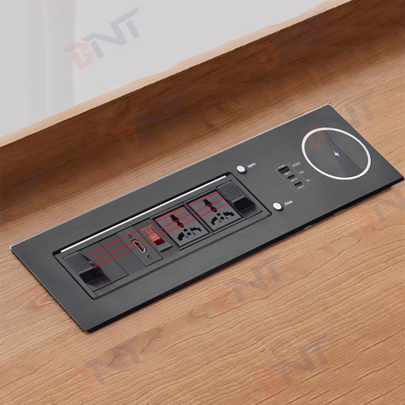 2 Universal 65W Fast Charging Tabletop Socket IP44 Level 10A Rated Current 2 AC Outlets EU Plug Standard for Office Use detail image 9