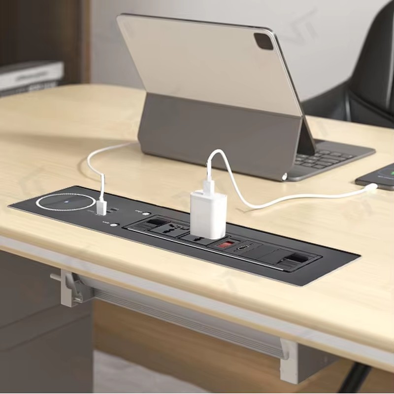 2 Universal 65W Fast Charging Tabletop Socket IP44 Level 10A Rated Current 2 AC Outlets EU Plug Standard for Office Use detail image 8