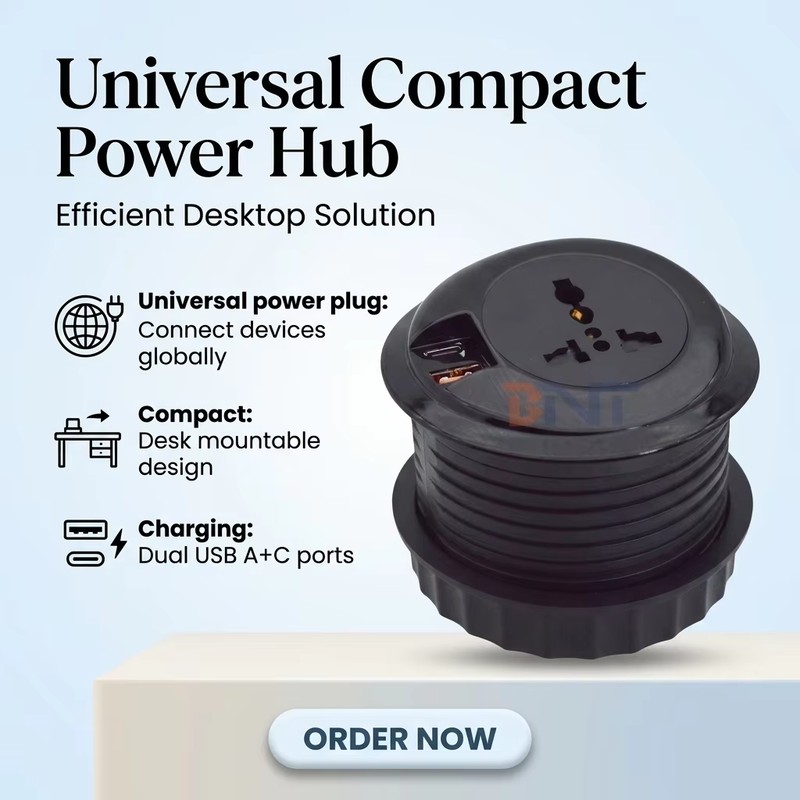 80mm Round Flush Mounted Furniture Hidden Sliding Socket With Universal Standard Outlets USB Charging and Type-C Port