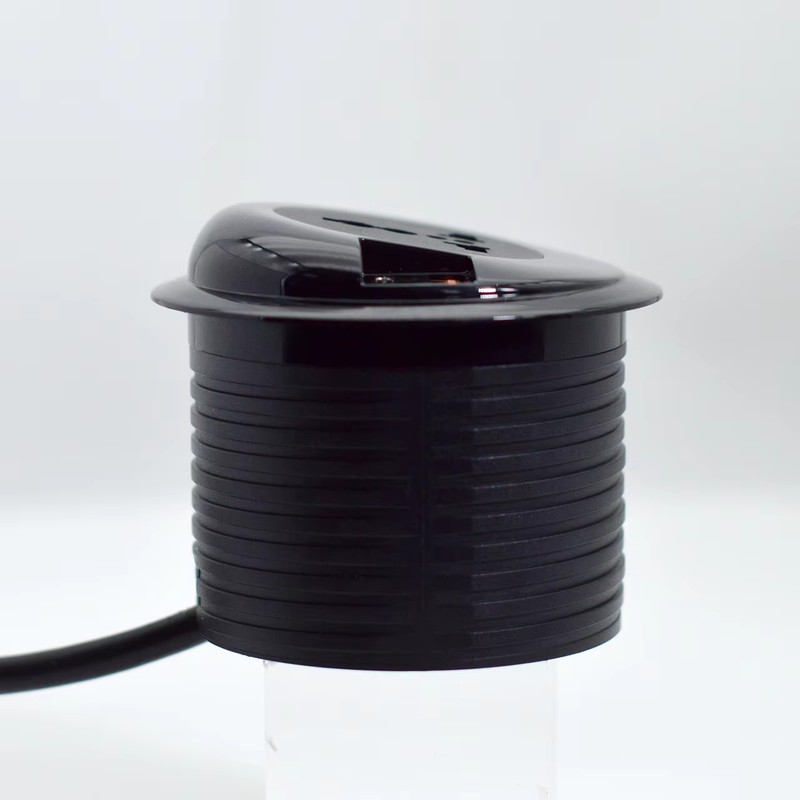 80mm Round Flush Mounted Furniture Hidden Sliding Socket With Universal Standard Outlets USB Charging and Type-C Port detail image 1