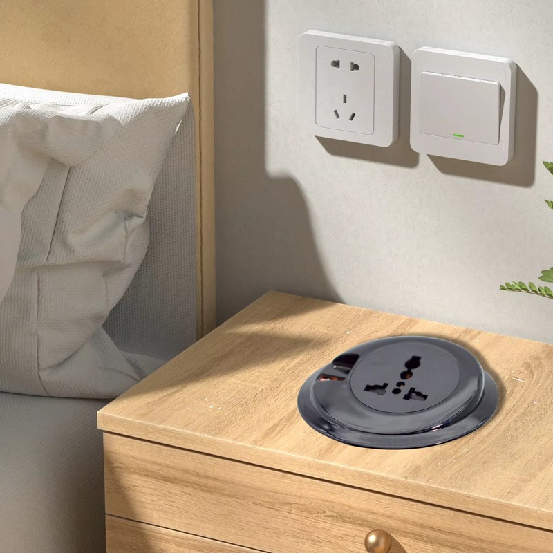 80mm Round Flush Mounted Furniture Hidden Sliding Socket With Universal Standard Outlets USB Charging and Type-C Port detail image 3