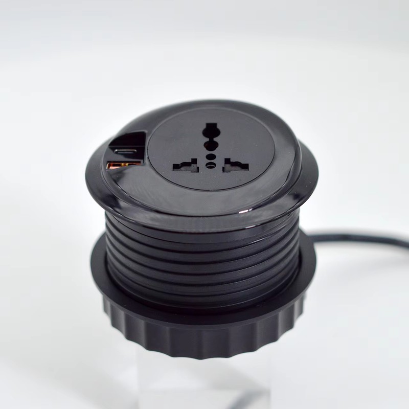 80mm Round Flush Mounted Furniture Hidden Sliding Socket With Universal Standard Outlets USB Charging and Type-C Port detail image 4