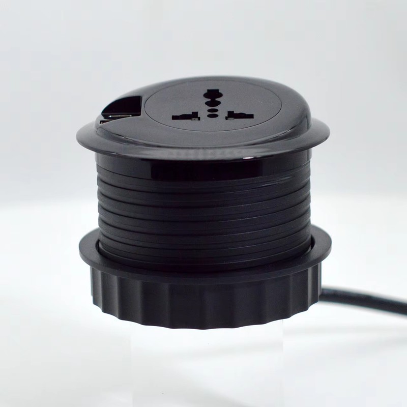 80mm Round Flush Mounted Furniture Hidden Sliding Socket With Universal Standard Outlets USB Charging and Type-C Port detail image 6