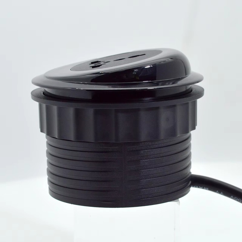 80mm Round Flush Mounted Furniture Hidden Sliding Socket With Universal Standard Outlets USB Charging and Type-C Port detail image 5
