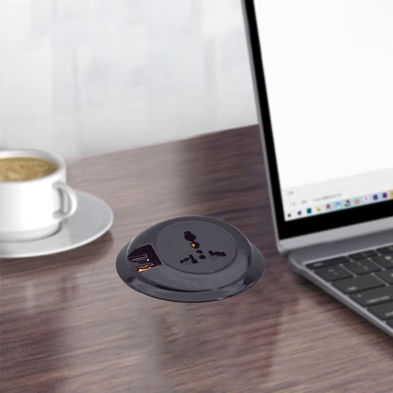 80mm Round Flush Mounted Furniture Hidden Sliding Socket With Universal Standard Outlets USB Charging and Type-C Port detail image 7
