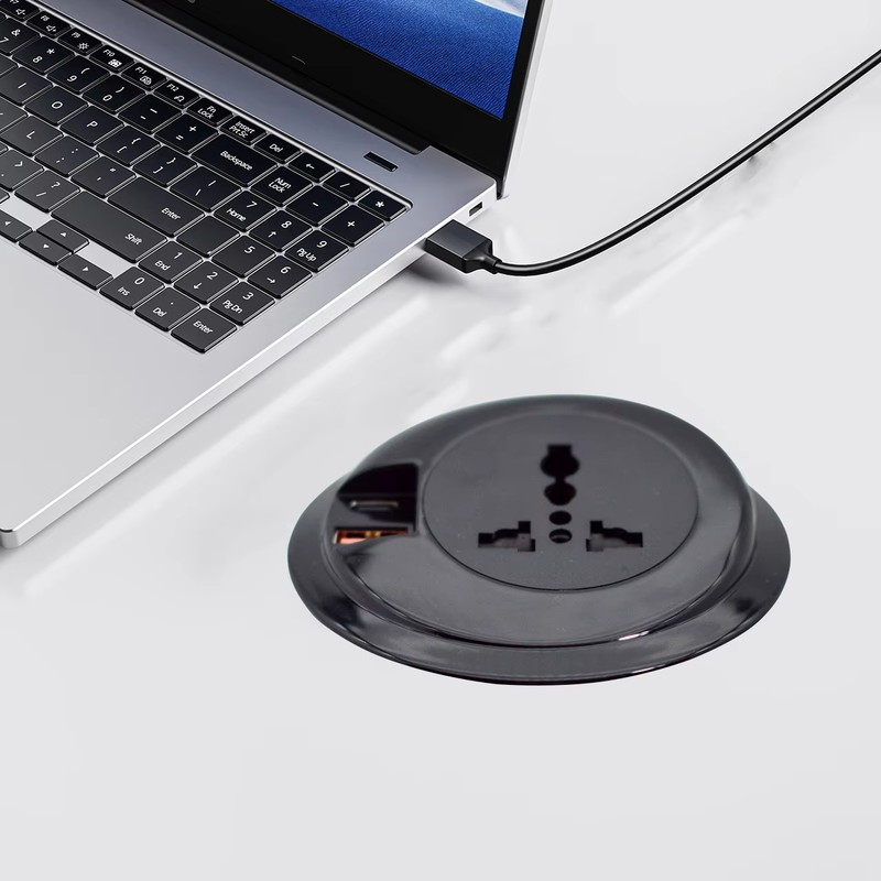 80mm Round Flush Mounted Furniture Hidden Sliding Socket With Universal Standard Outlets USB Charging and Type-C Port detail image 8