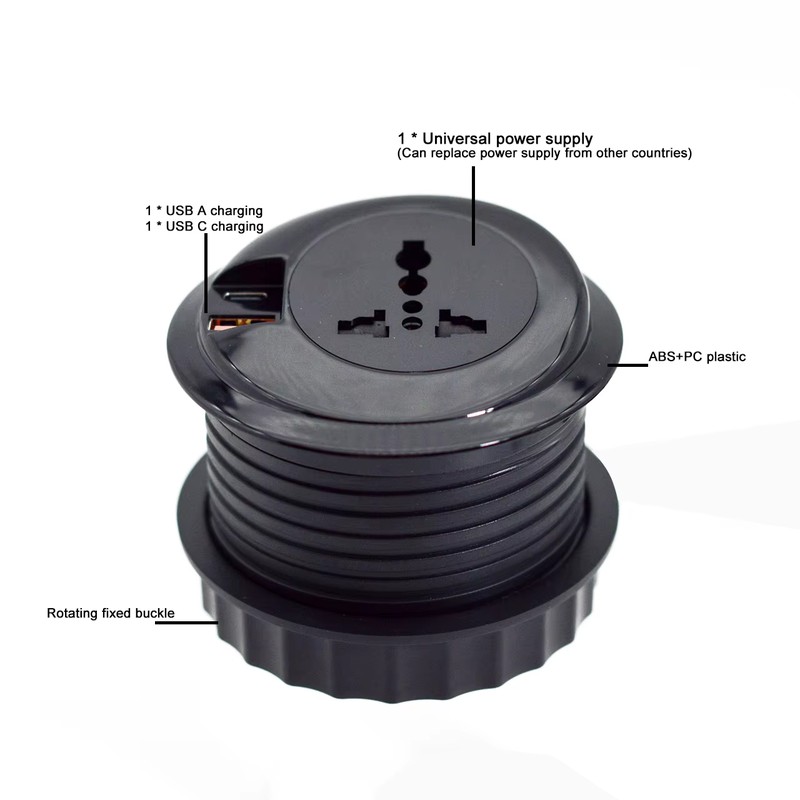 80mm Round Flush Mounted Furniture Hidden Sliding Socket With Universal Standard Outlets USB Charging and Type-C Port detail image 9
