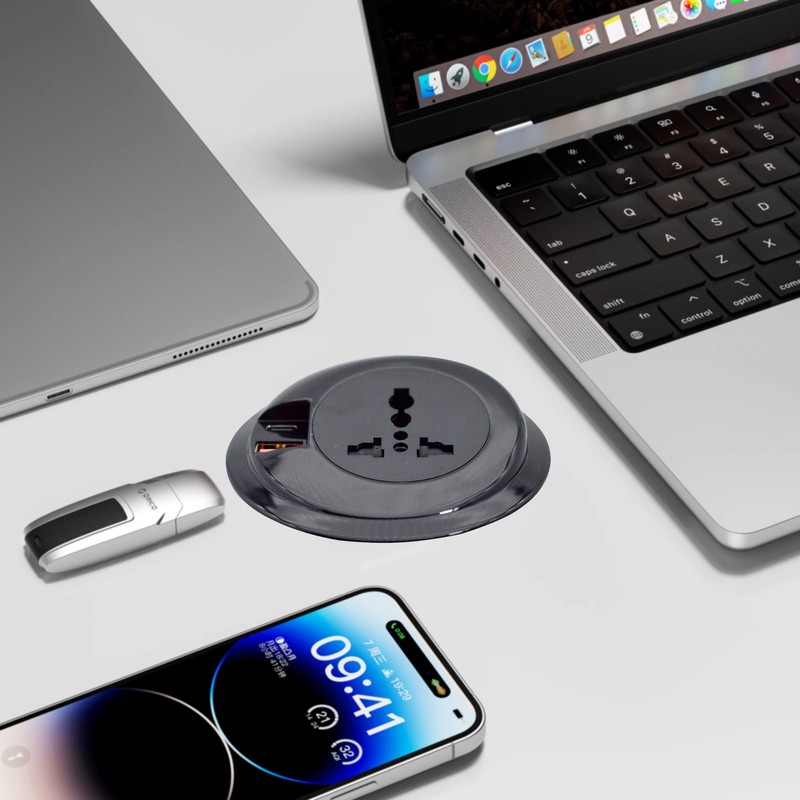 80mm Round Flush Mounted Furniture Hidden Sliding Socket With Universal Standard Outlets USB Charging and Type-C Port detail image 10
