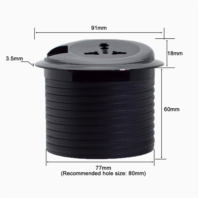 80mm Round Flush Mounted Furniture Hidden Sliding Socket With Universal Standard Outlets USB Charging and Type-C Port detail image 11