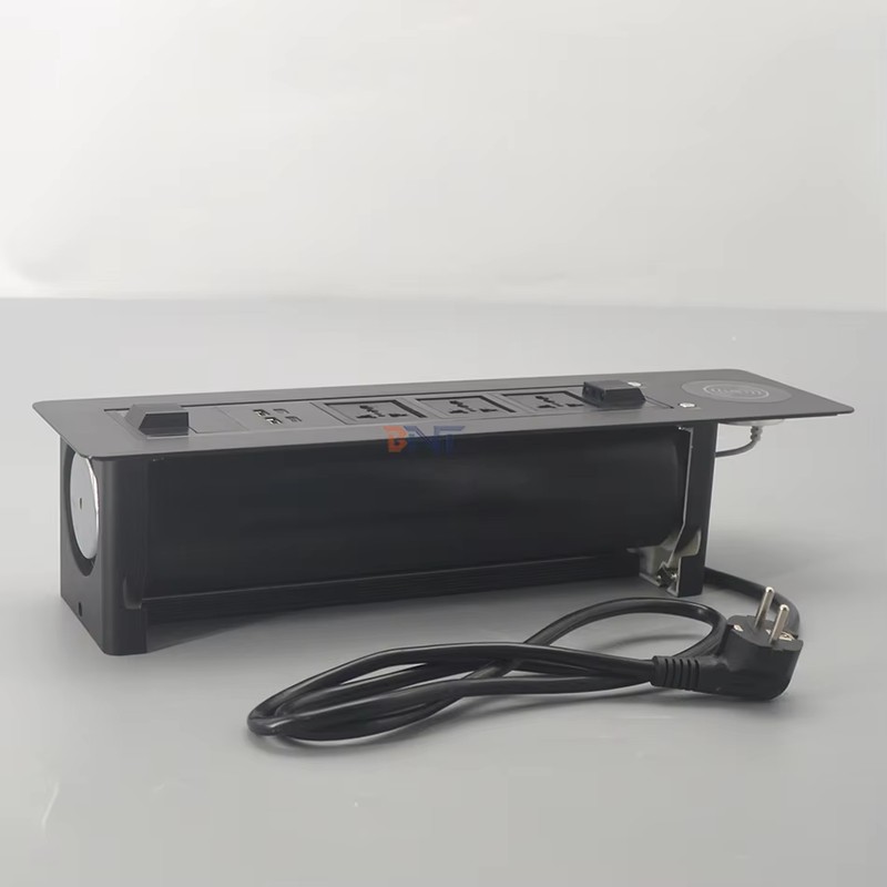 Wireless Phone Charger Brushed Aluminum Hidden Built-In Office Meeting Desk Table Flip up Power Sockets detail image 7