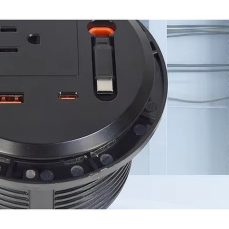US Standard IP44 Self Grounding Power Socket with Retractable Type-C Charging Cable for Sofa